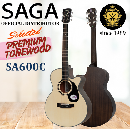 Saga Acoustic Guitar SA600C Auditorium Cutaway 40 Inches with Bag