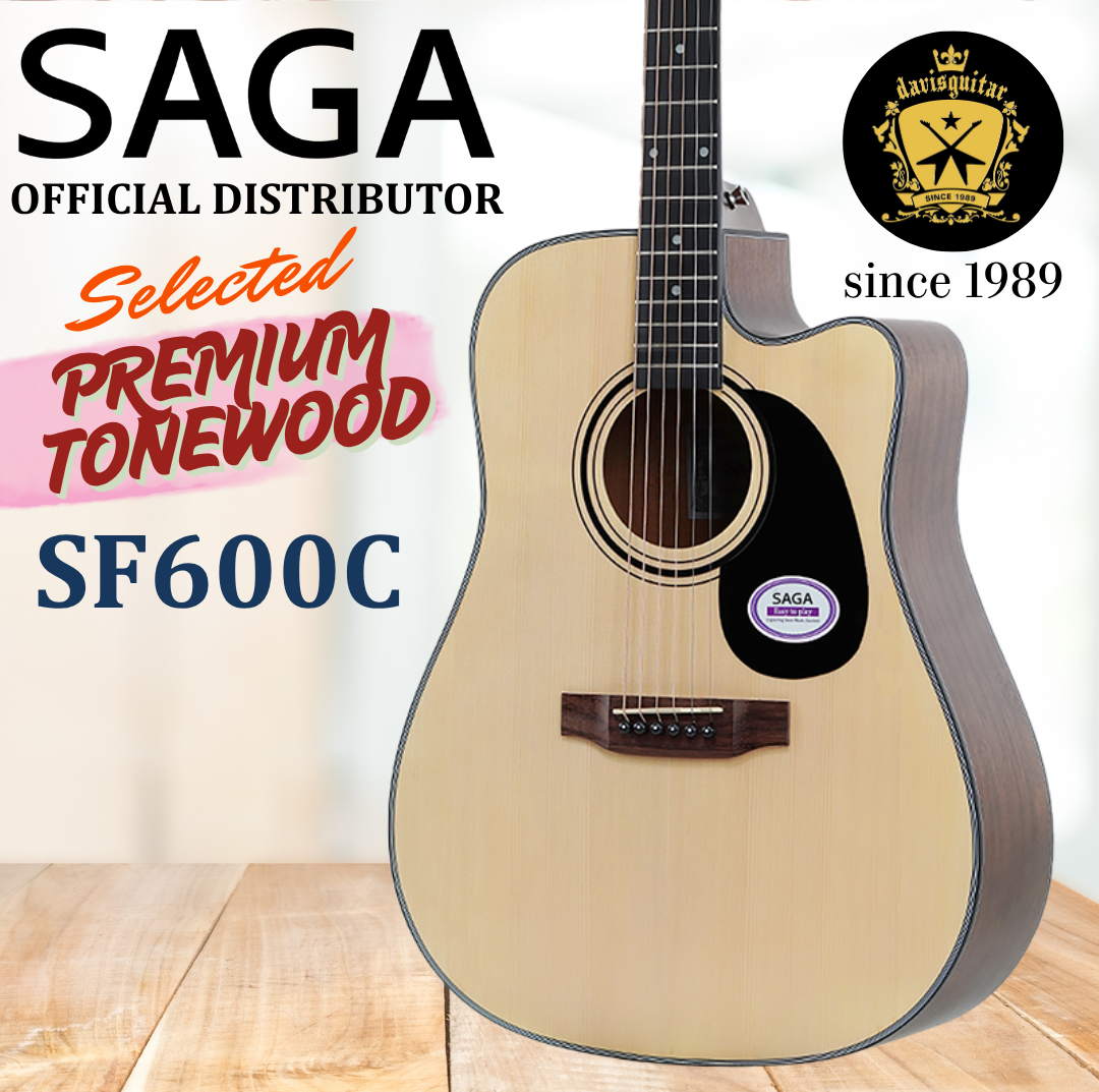 Saga Acoustic Guitar SF600C  Dreadnought 41 Inches Cutaway with Bag