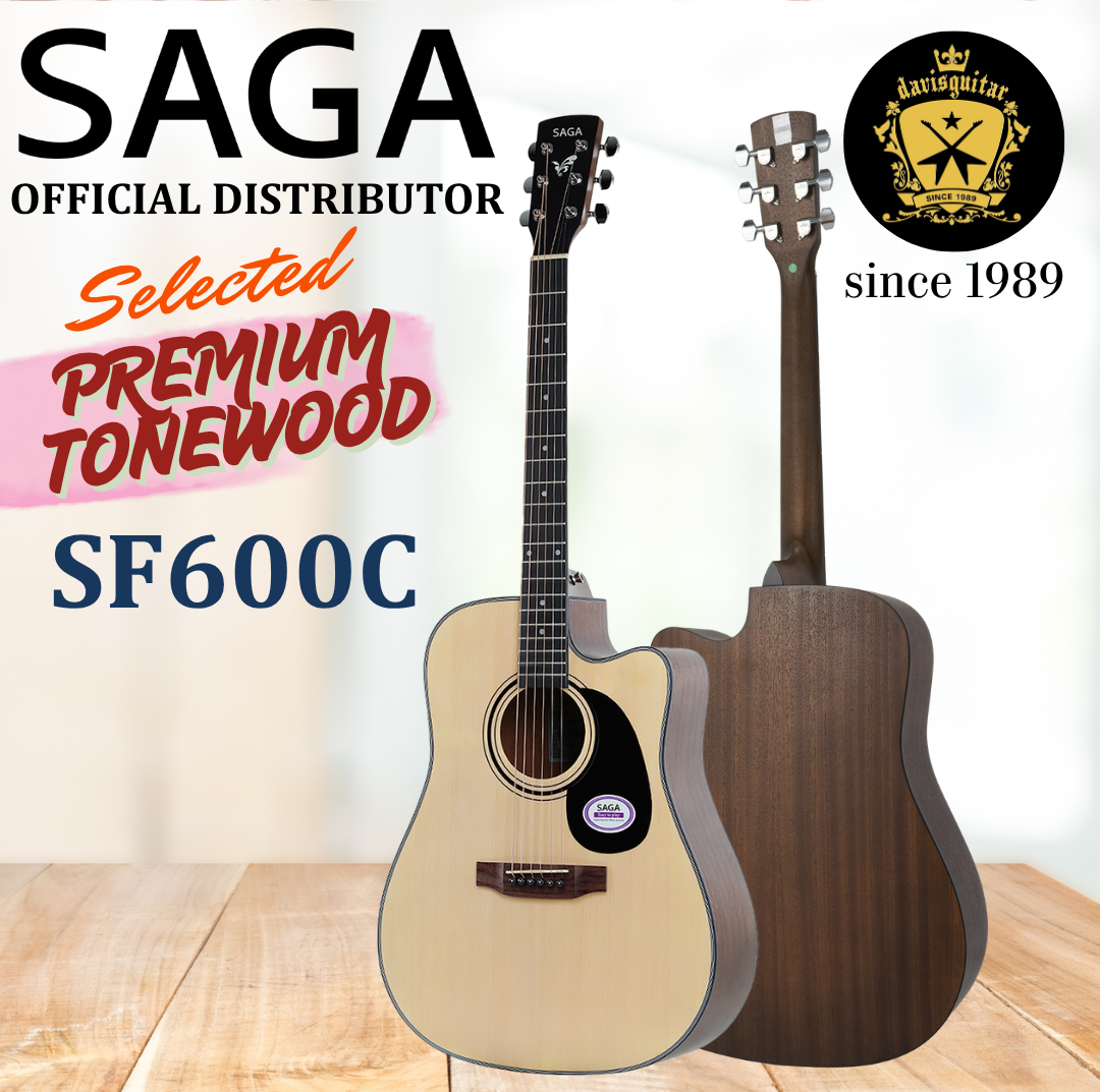Saga Acoustic Guitar SF600C  Dreadnought 41 Inches Cutaway with Bag