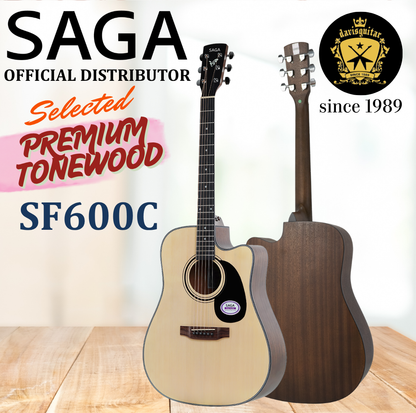 Saga Acoustic Guitar SF600C  Dreadnought 41 Inches Cutaway with Bag