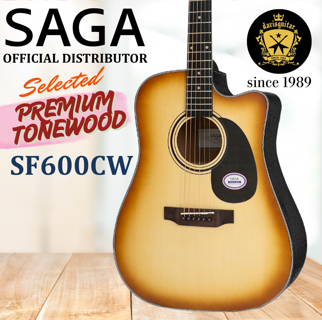 Saga Acoustic Guitar SF600CW Sunburst Dreadnought 41 Inches Cutaway with Bag