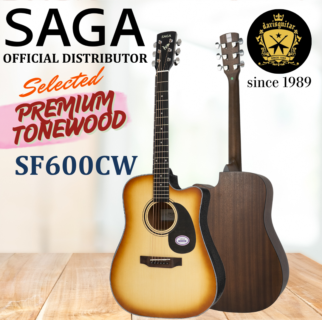 Saga Acoustic Guitar SF600CW Sunburst Dreadnought 41 Inches Cutaway with Bag