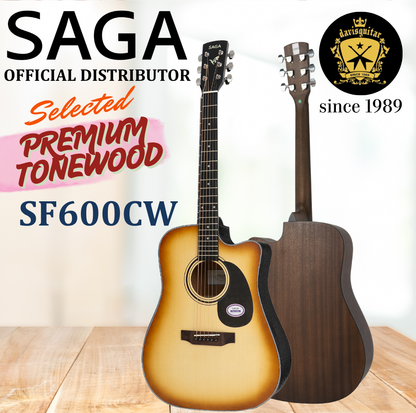Saga Acoustic Guitar SF600CW Sunburst Dreadnought 41 Inches Cutaway with Bag