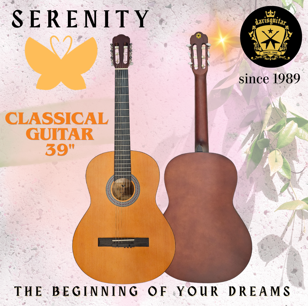 Serenity Beginner Classical Guitar Full Size 39 Inches Natural Satin Finish with Bag