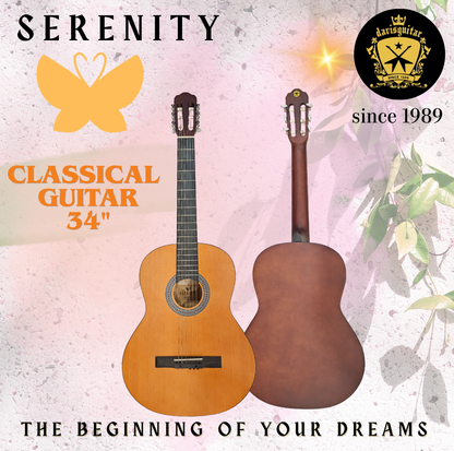 Serenity Beginner Classical Guitar Half Size 34 Inches Natural Satin Finish with Bag