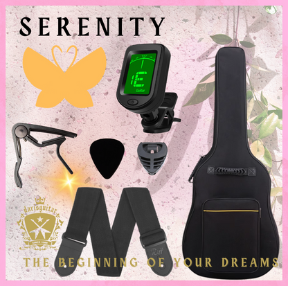 Serenity Beginner Acoustic Guitar Sunburst with Free Bag, Strap, Capo, Pickcase, Pick, Tuner