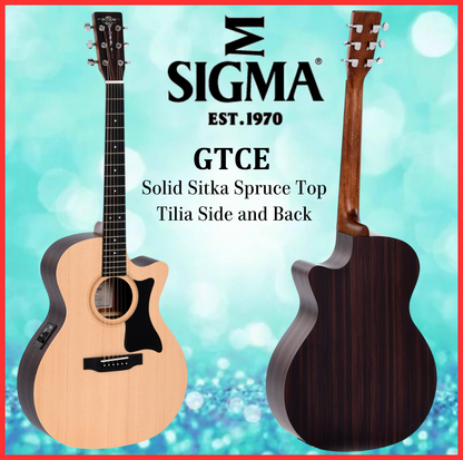 Sigma Electric Acoustic Guitar GTCE Solid Sitka Spruce top Tilia Side & Back Satin Finish