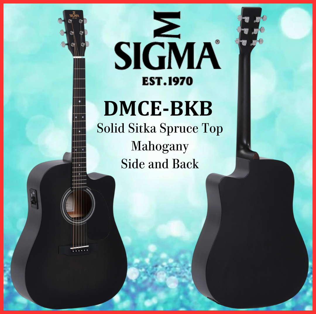 Sigma Electric Acoustic Guitar DMCE-BKB Solid Sitka Spruce top Mahogany Side & Back Satin Black