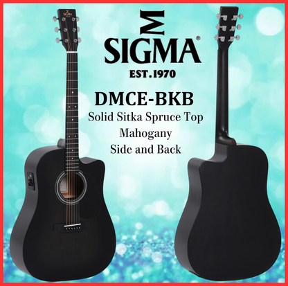 Sigma Electric Acoustic Guitar DMCE-BKB Solid Sitka Spruce top Mahogany Side & Back Satin Black