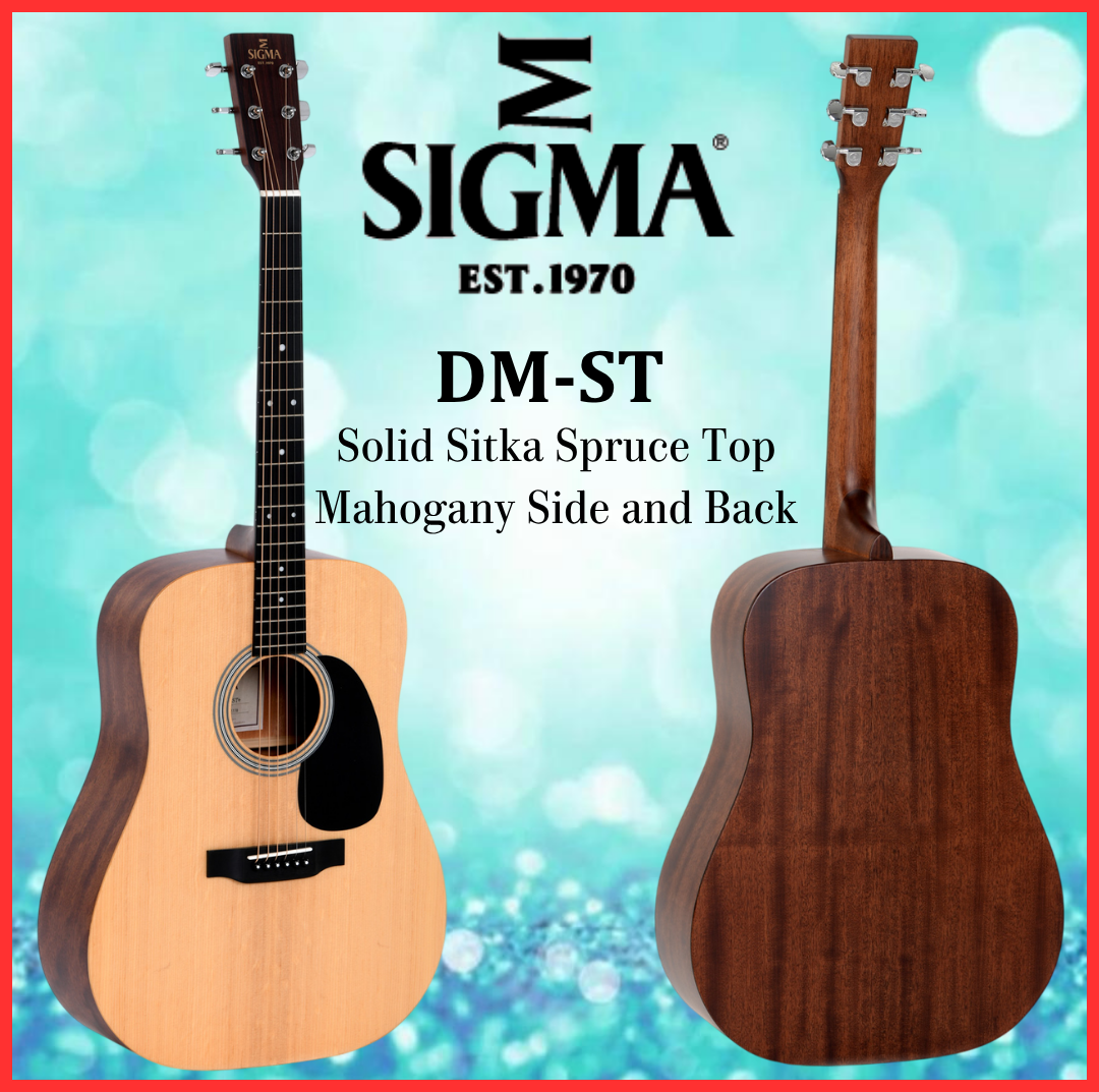 Sigma Acoustic Guitar DM-ST Natural Satin Solid Sitka Spruce Top Mahogany Side and Back