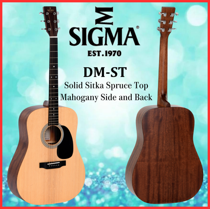 Sigma Acoustic Guitar DM-ST Natural Satin Solid Sitka Spruce Top Mahogany Side and Back