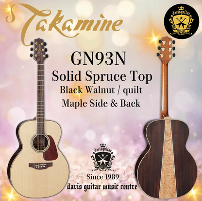 Takamine GN93N Acoustic Guitar Solid Spruce Top Black Walnut and Quilt Maple side and Back