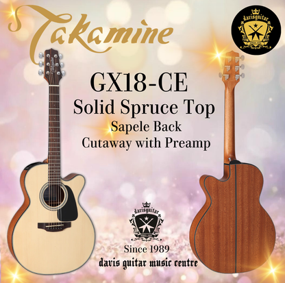 Takamine GX18CE NS Mini Acoustic Electric Guitar Solid Spruce Top and Sapele Side and Back
